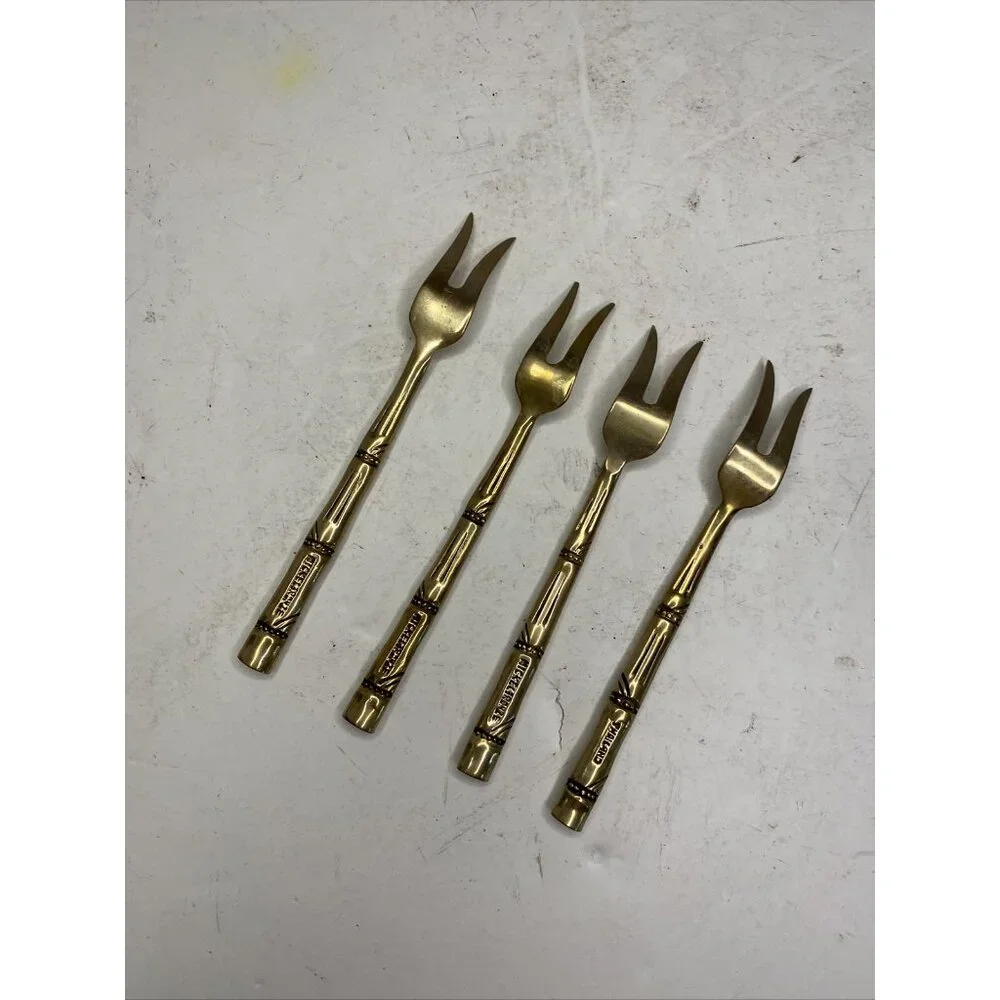 Bamboo Design Thailand Nickelbronze Appetizer Cocktail Forks & Spoon Set of 5